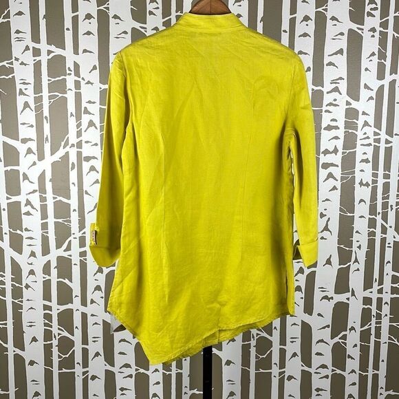 Carlisle 100% LINEN Asymmetrical Hem Top Acid Green Chartreuse 2 - Picture 11 of 14